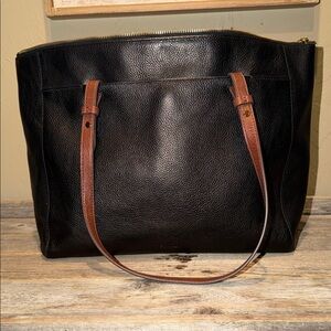 Fossil Textured Black Bag with Brown Leather Accent